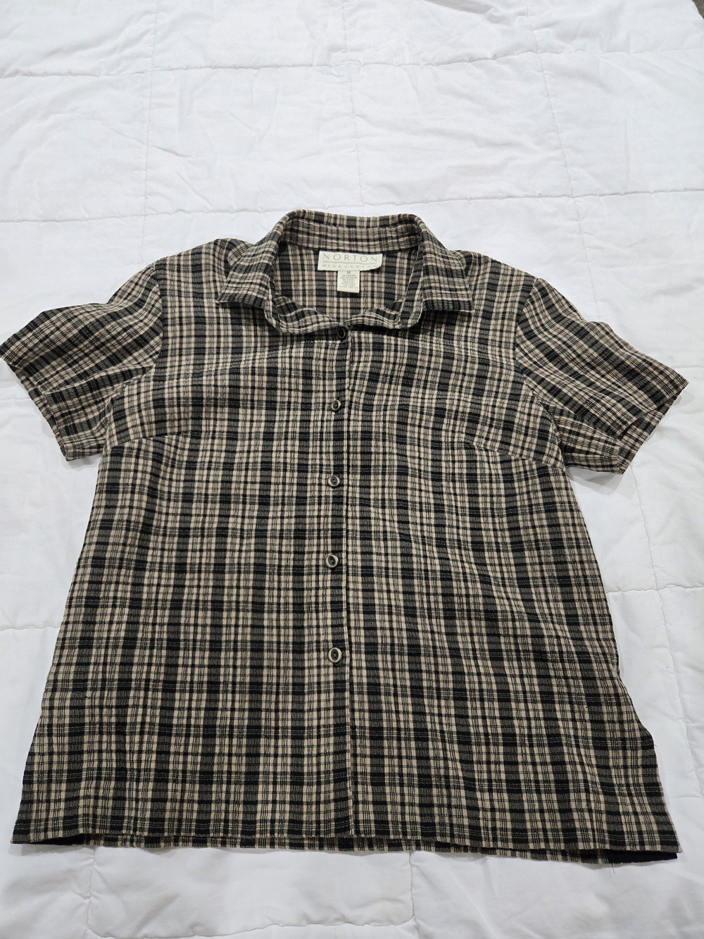 Norton McNaughton Black and Tan Plaid Casual Button-Down Shirt